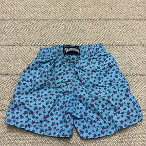 Vilebrequin Boys size 4 Blue swim trunks  with micro purple turtle print